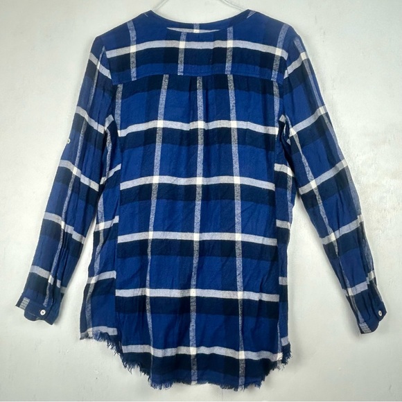 Anthropologie | HOLDING HORSES button up roll tab fringe hem blue plaid country - Picture 11 of 16
